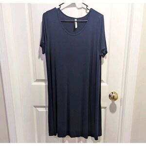 Dark Academia Minimalist Swing Dress‎ Navy Blue Casual Plus Size 2X